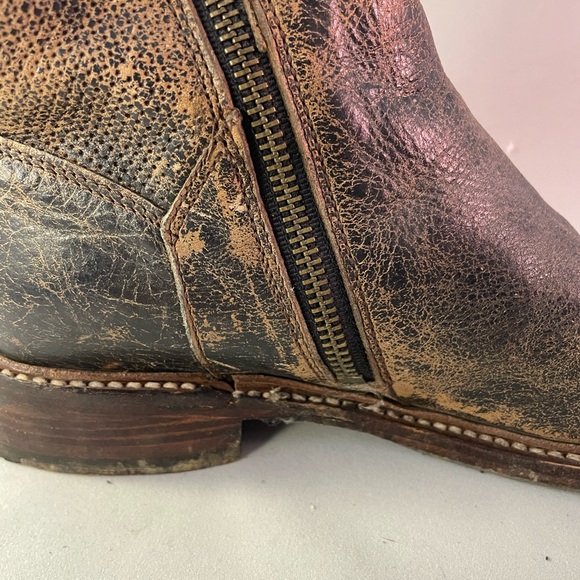 Bed Stu Cobbler Series 9” Brown Distressed Leather Zip Boot with back tie detail - Picture 9 of 16